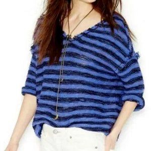 Free People womens sweater size S purple striped raw edge oversized open knit